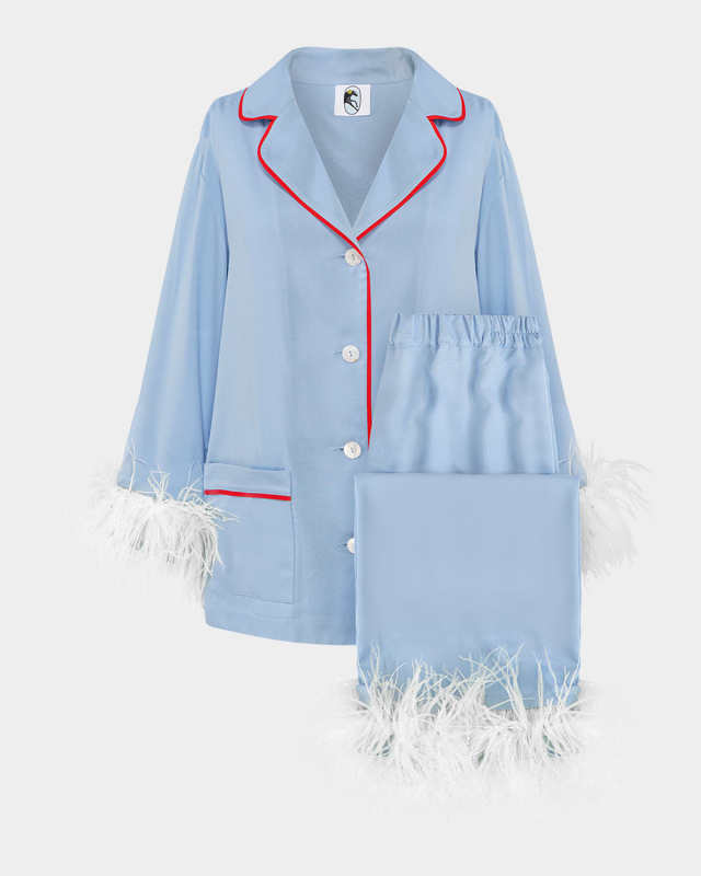 Cropped Feather-Trim Party Pajama Set